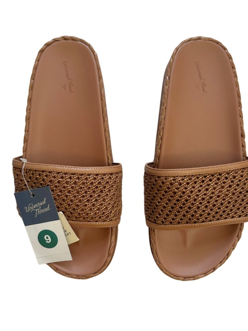 Universal Thread Brinley Woven Raffia Slide Sandals Tan Brown Size 9